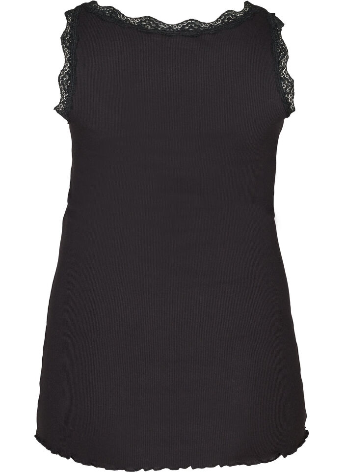 Top met kant, Zwart, Packshot image number 1