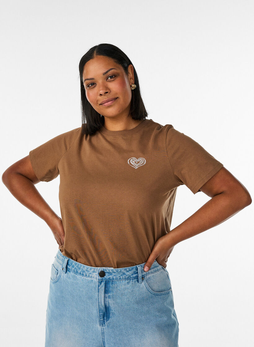 Katoenen T-shirt met print, Bruin, Model image number 0