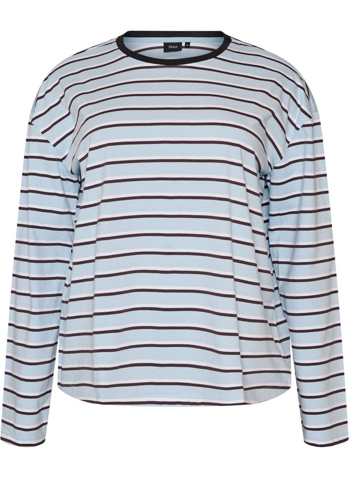Basic T-shirt met lange mouwen, Blauw, Packshot
