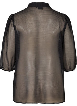 Chemise transparente à manches 3/4 bouffantes, Black, Packshot image number 1
