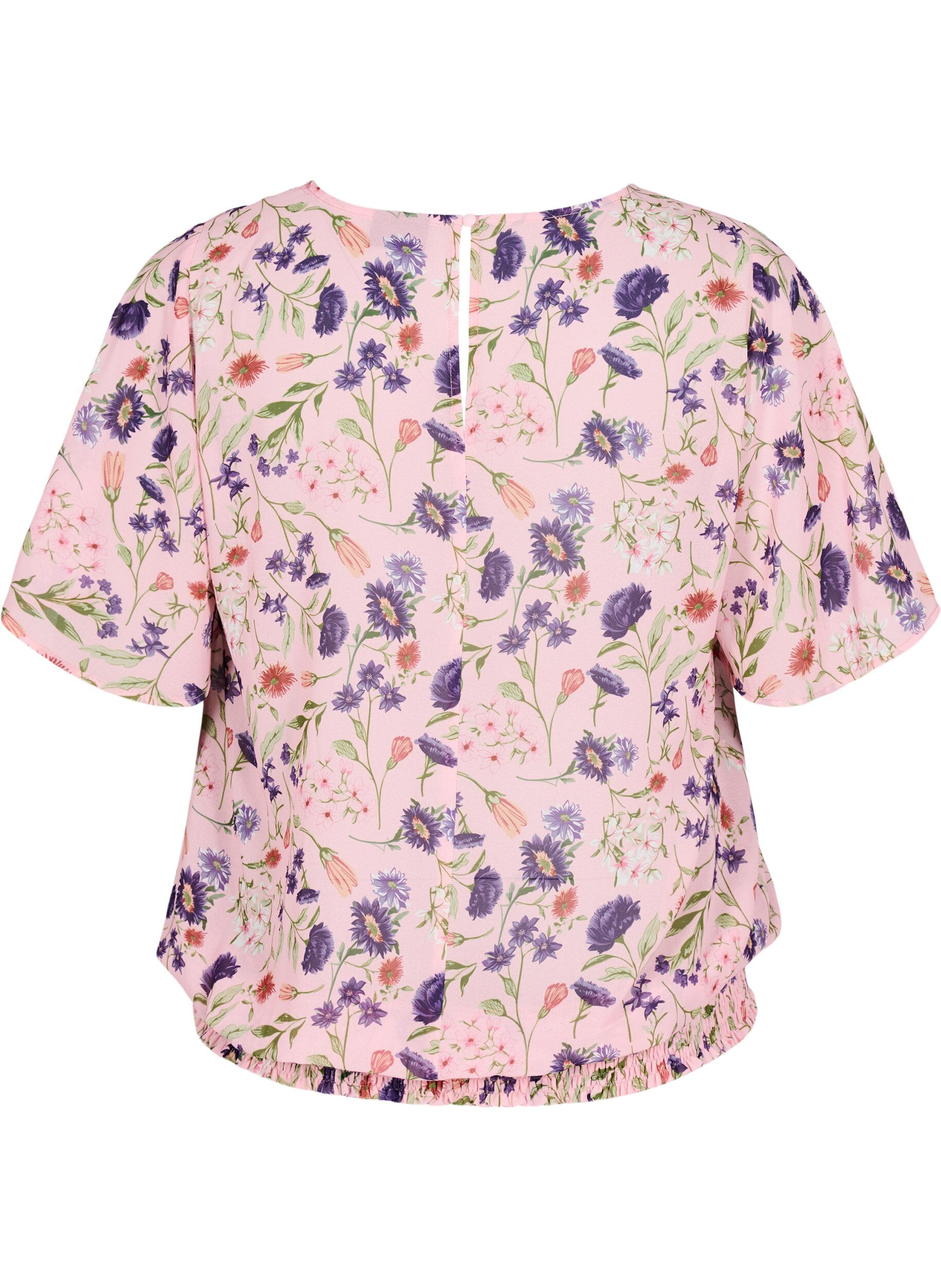 ZizziBloemenblouse met korte mouwen en smokwerk, Roze, Packshot image number 1