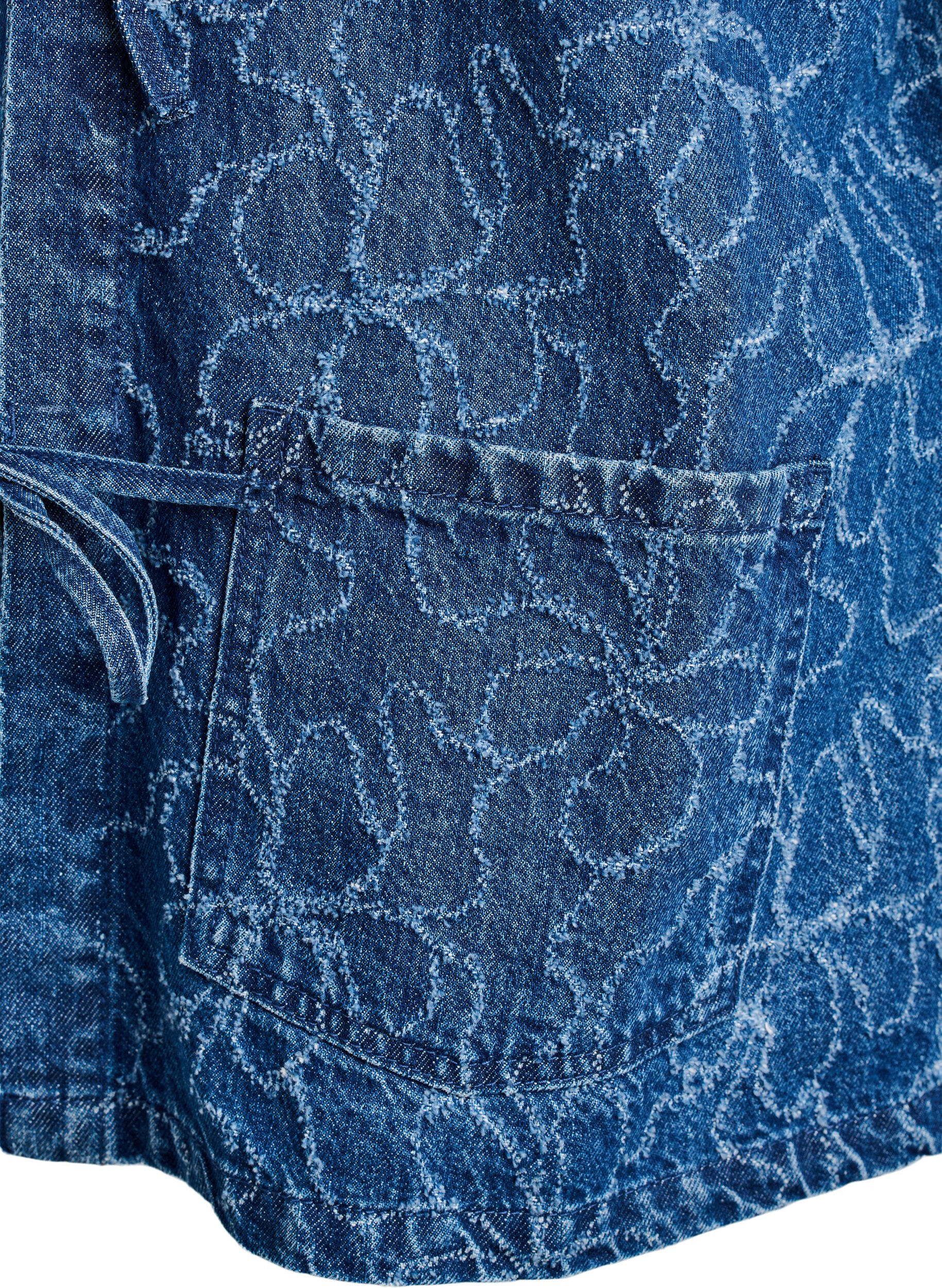 ZizziSpijkerjack met striksluiting en zakken, Blue Denim Destroy, Packshot image number 3