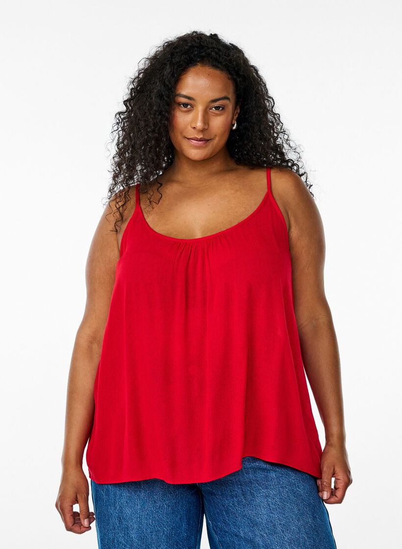 Top &agrave; bretelles en viscose, Rouge, Model image number 0