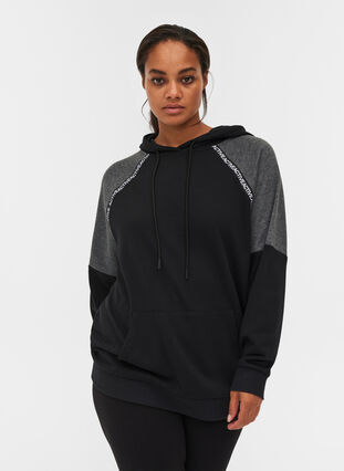 Sweatshirt met capuchon en zak, Black, Model image number 0