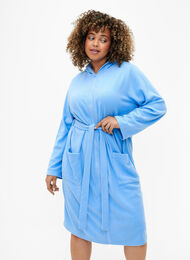 Robe de chambre avec fermeture éclair et capuche, Della Robbia Blue, Model