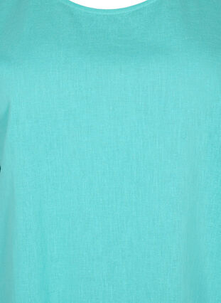 Katoenen blouse met korte mouwen van katoenmix met linnen, Turquoise, Packshot image number 2