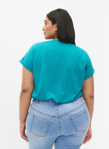 T-shirt à manches courtes en coton mélangé, Teal Blue, Model image number 1