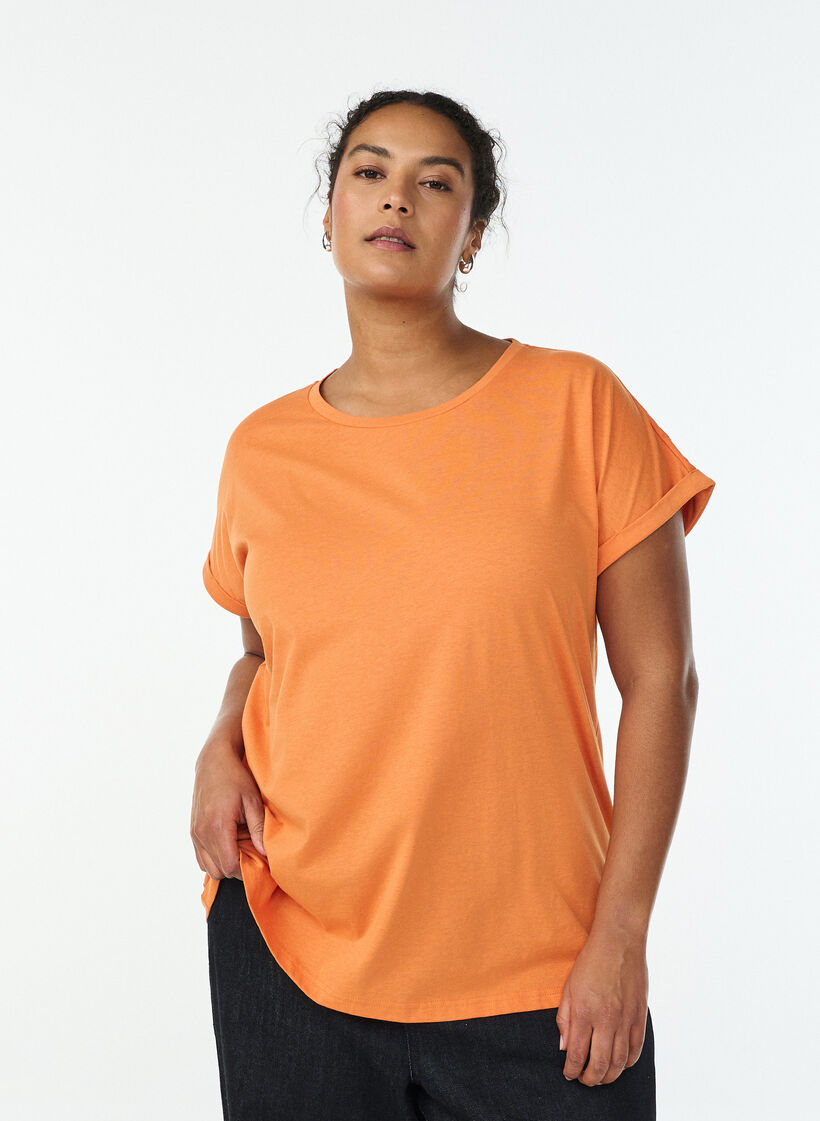 T-shirt &agrave; manches courtes en coton m&eacute;lang&eacute;, Orange, Model image number 0
