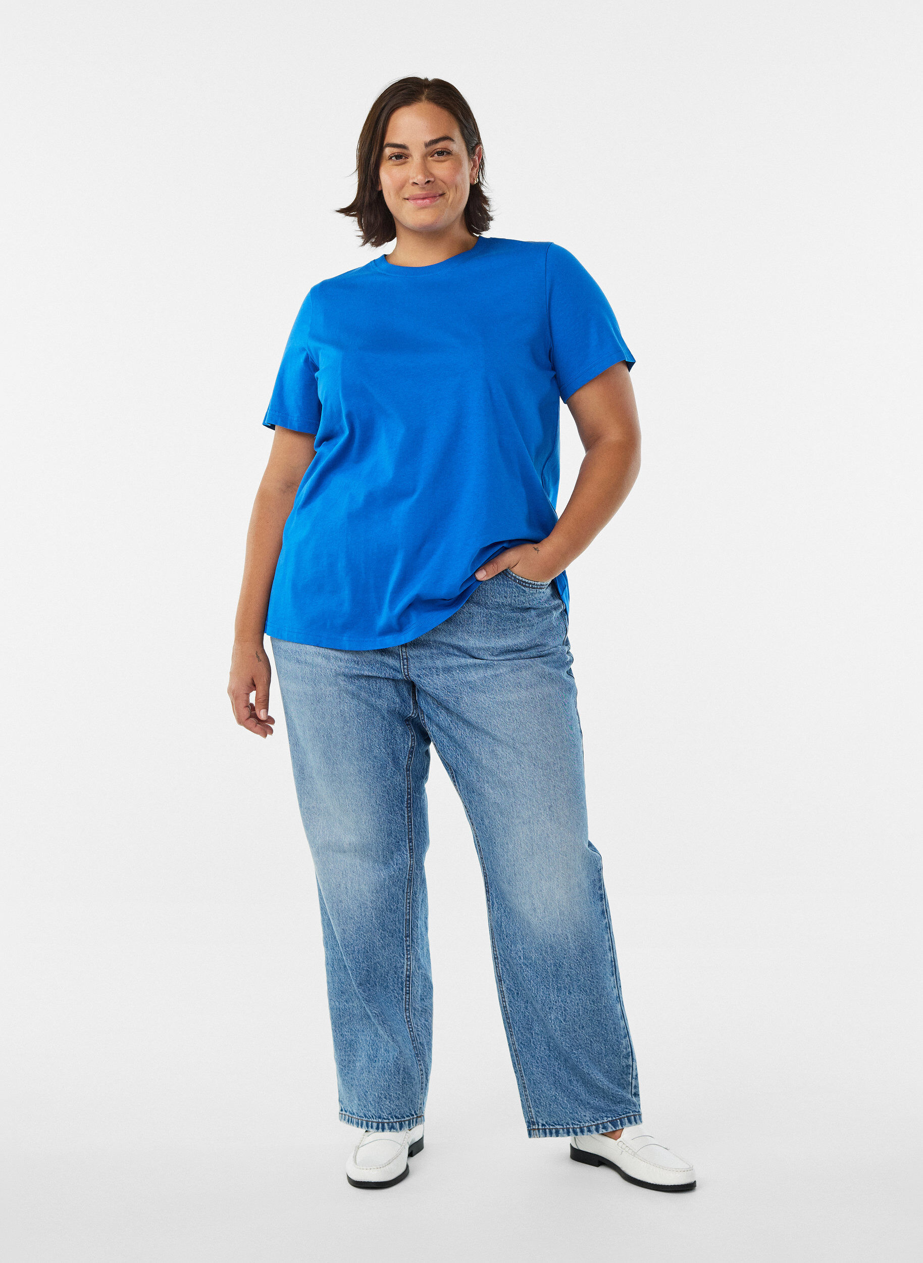 ZizziT-shirt basique en coton &agrave; col rond, Bleu, Model image number 1