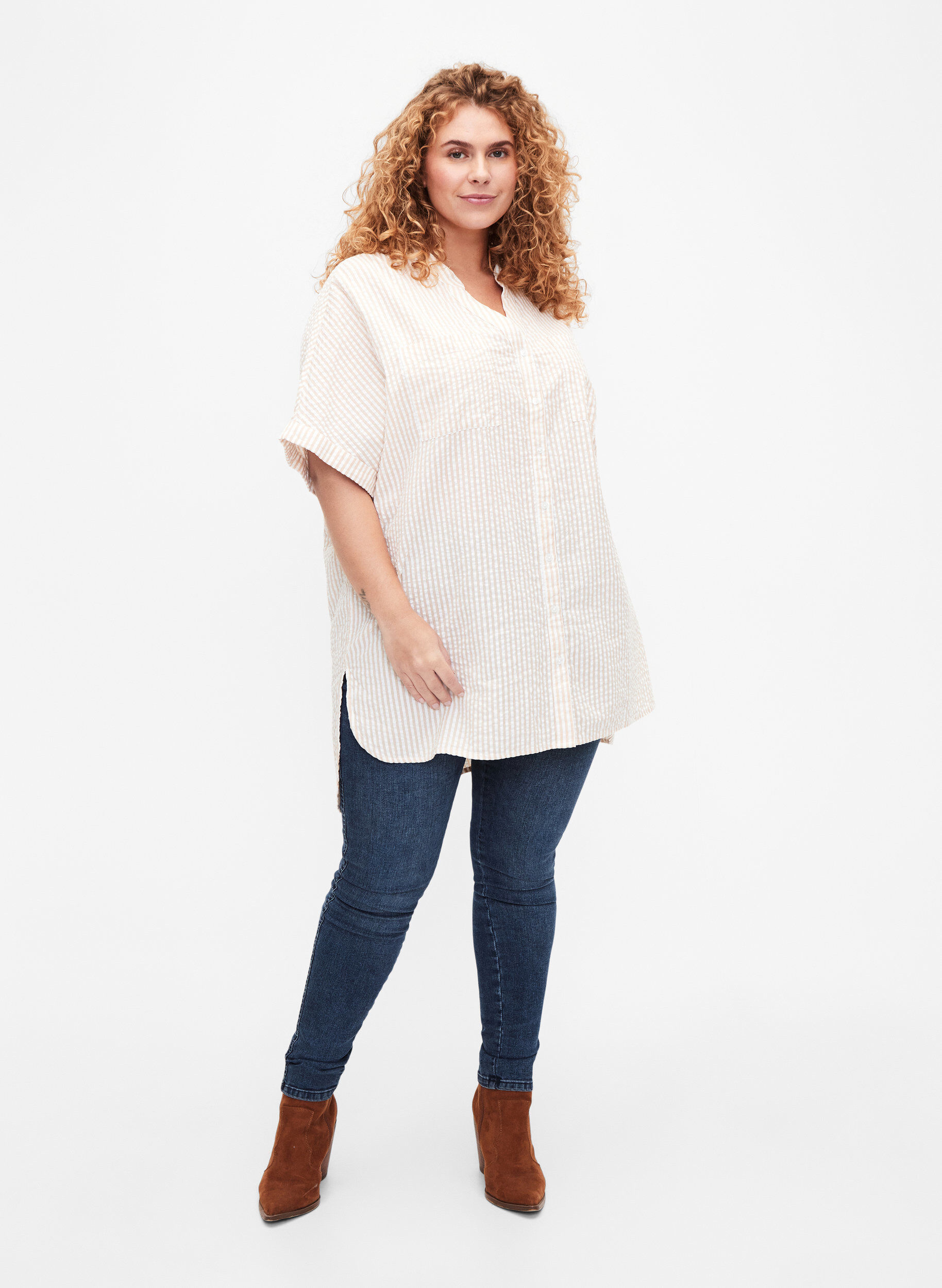 ZizziGestreept overhemd met borstzakken, Natrual/S. Stripe, Model image number 2