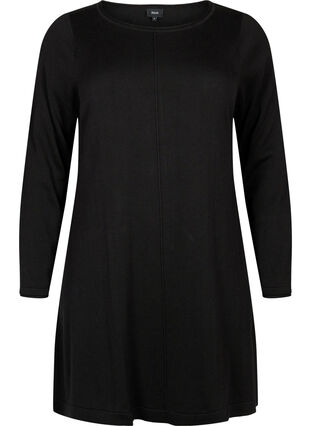 Gebreide jurk in katoen-viscose blend, Black Mel., Packshot image number 0