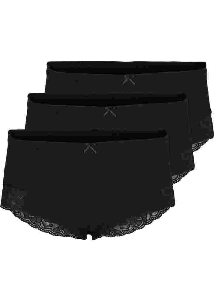 Lot de 3 culottes taille régulière avec bordure en dentelle, Black, Packshot image number 0
