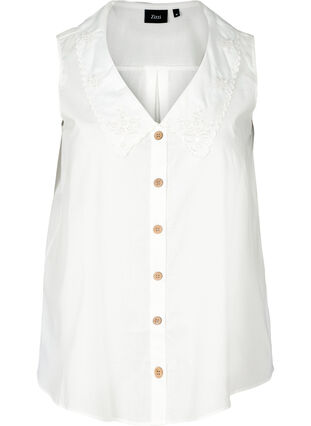 Mouwloze blouse in katoen, Bright White, Packshot image number 0