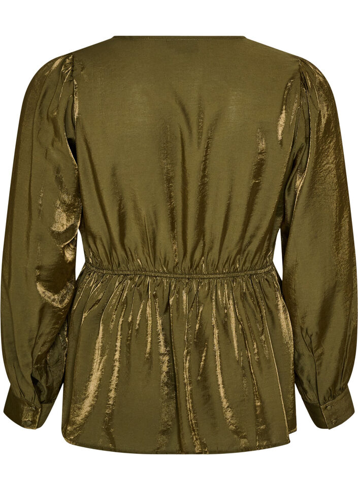 Blouse brillante en viscose &agrave; effet p&eacute;plum, Vert Kaki, Packshot image number 1