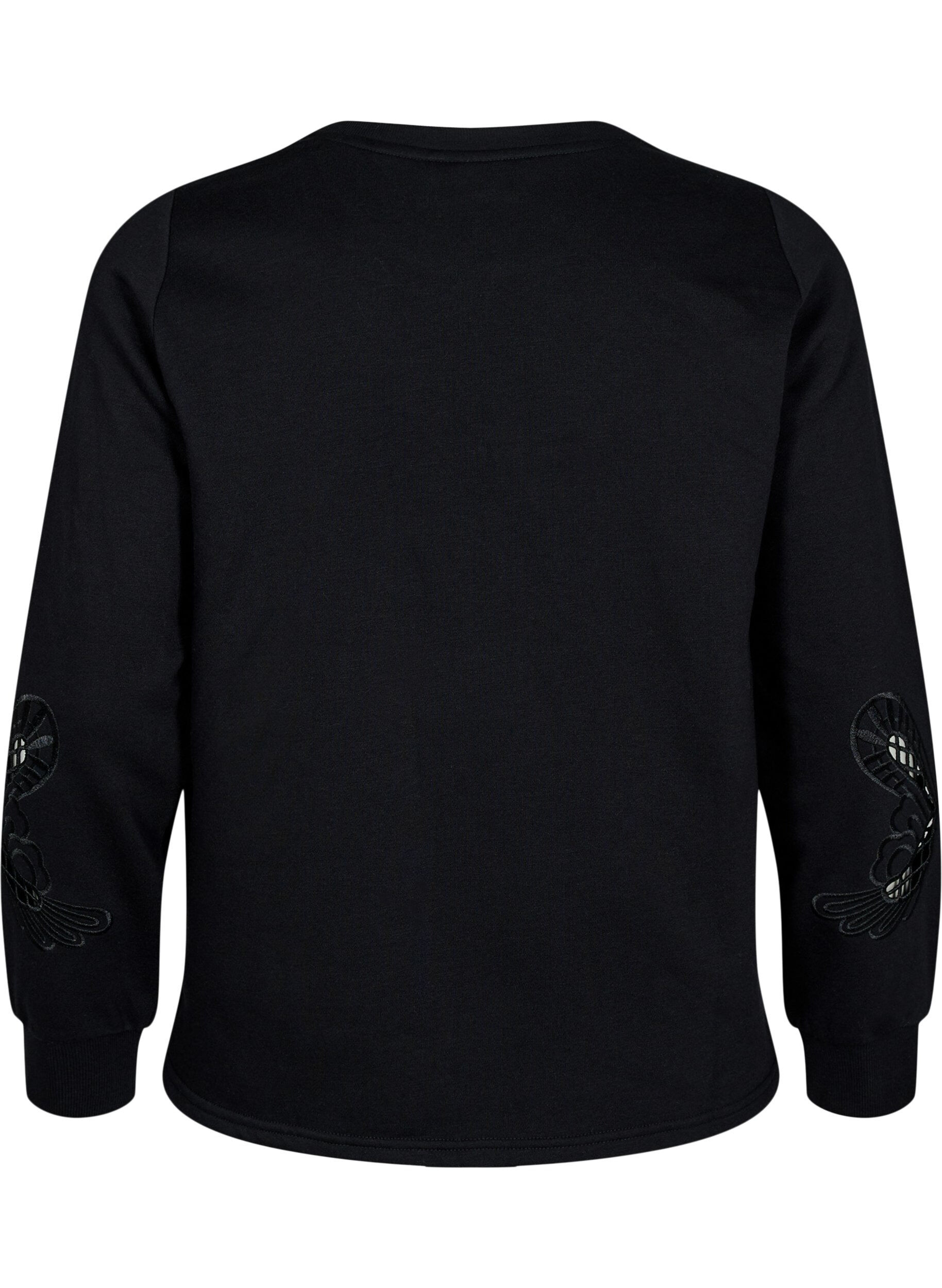 ZizziSweatshirt met geborduurde uitsneden, Black, Packshot image number 1