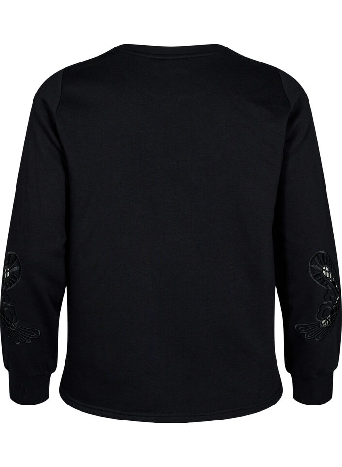 Sweatshirt met geborduurde uitsneden, Black, Packshot image number 1