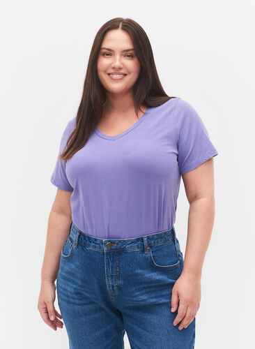 T-shirt en coton uni basique, Veronica, Model image number 0