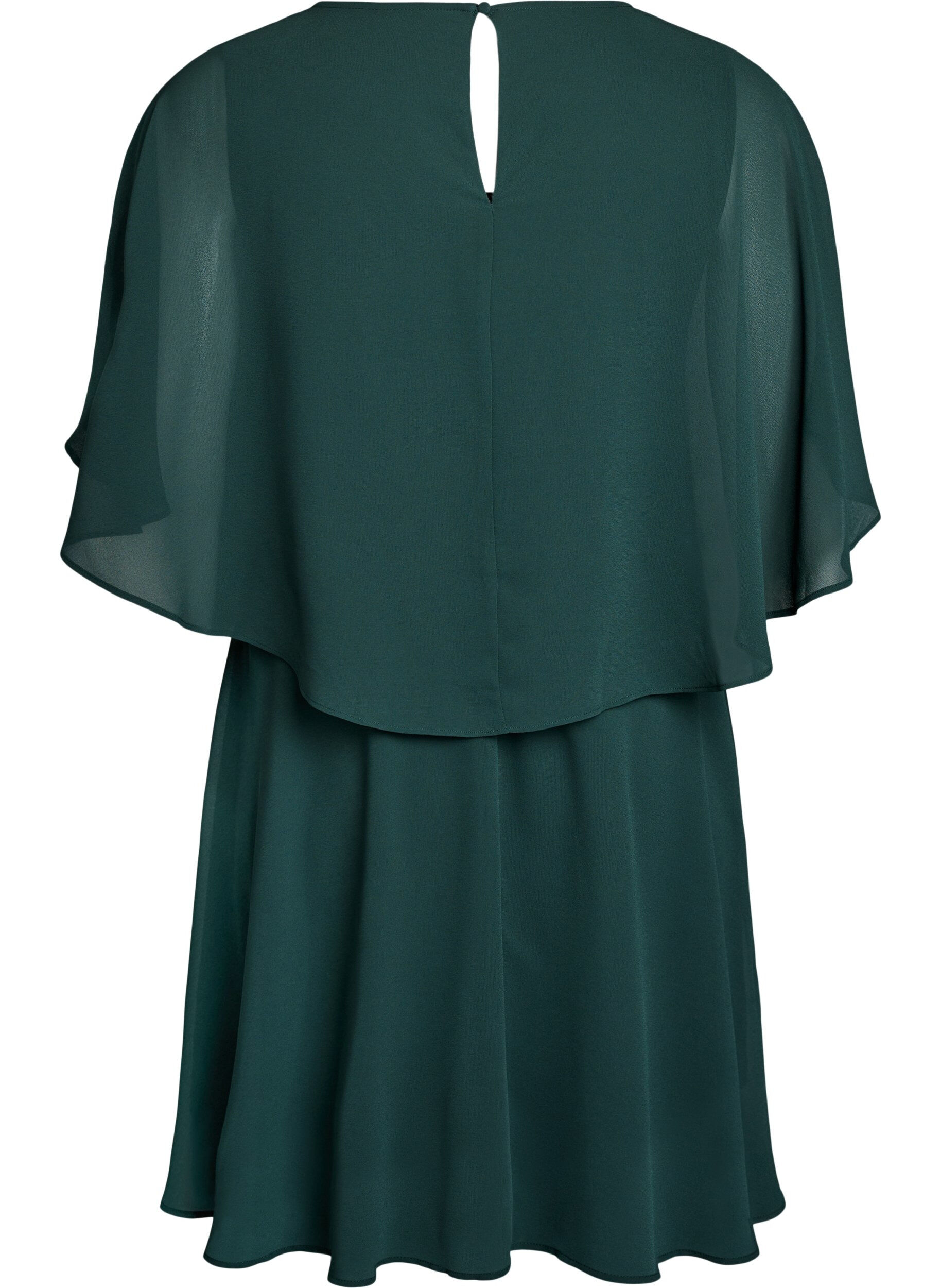 ZizziKorte chiffon feestjurk met gelaagd effect, Groen, Packshot image number 1