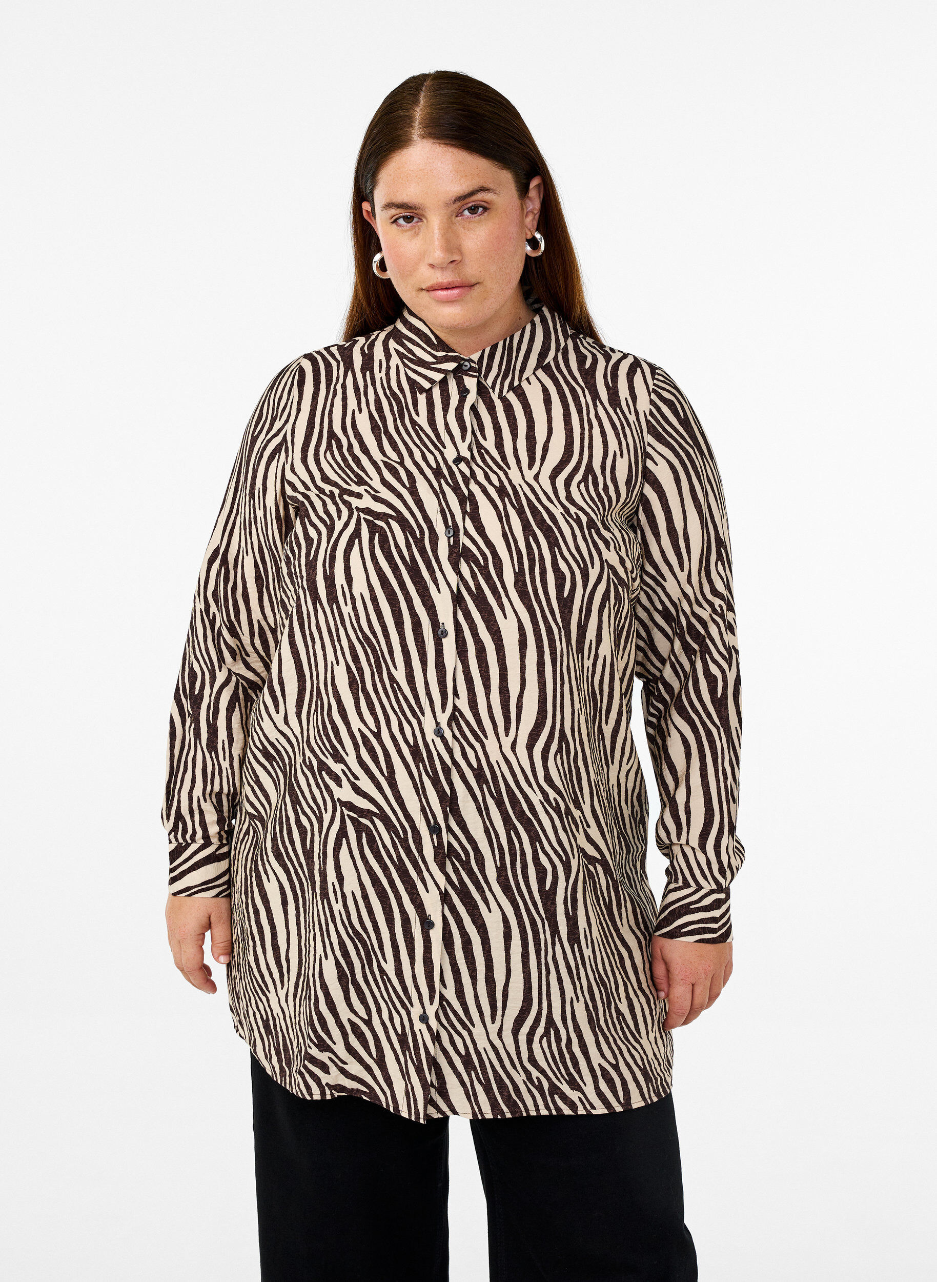 Lange blouse met zebraprint, Bruin, Model