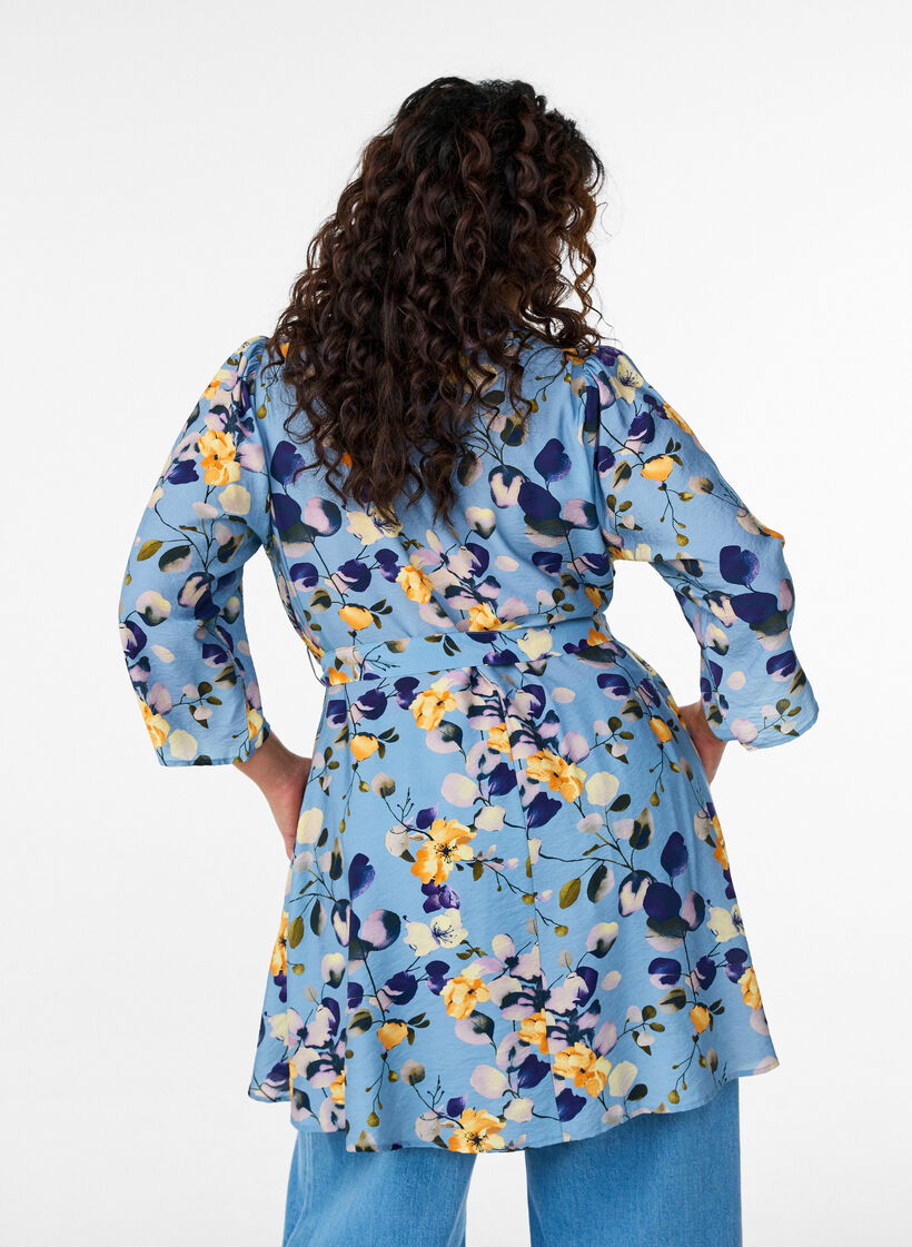 Tunique imprim&eacute;e avec ceinture &agrave; nouer et manches 3/4, Bleu Clair, Model image number 2