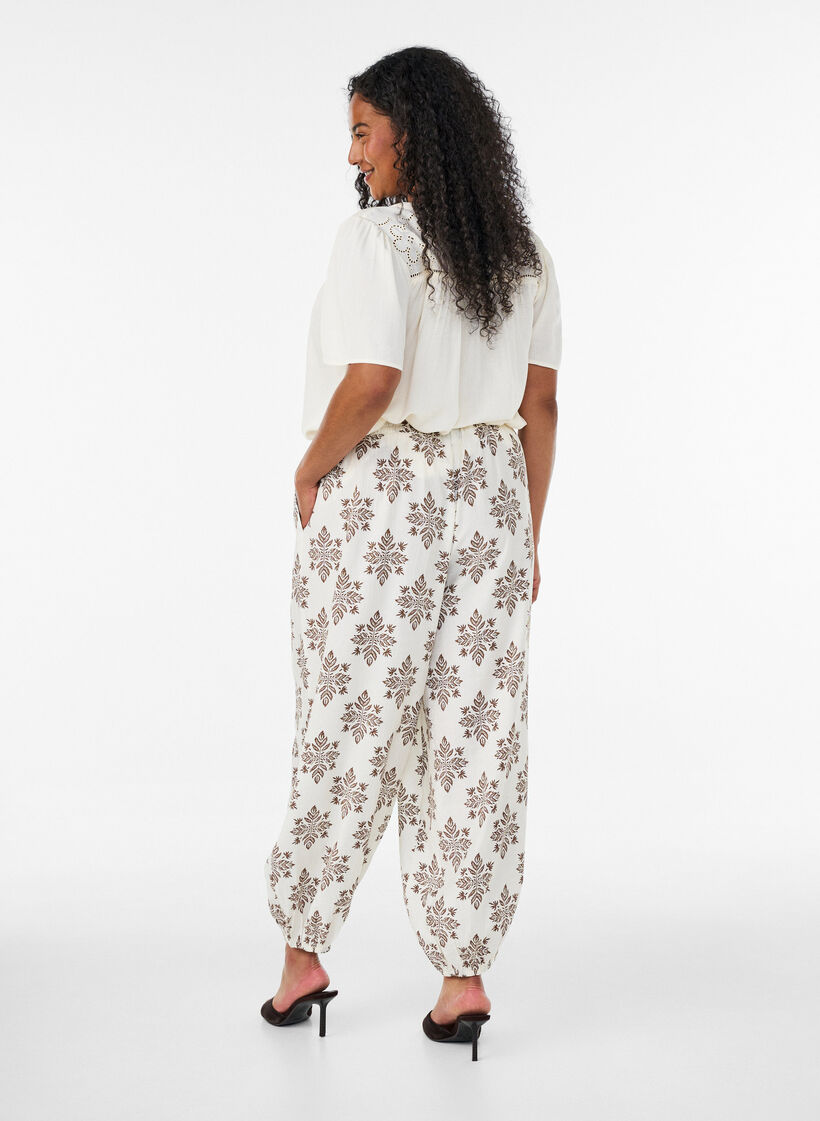 Gepatroonde ballonbroek met hoge taille, Vanille, Model image number 1