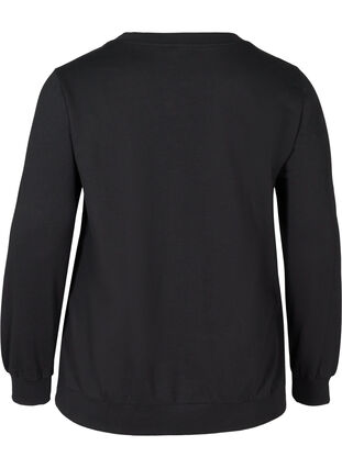 Katoenen sweatshirt met print op de borst, Black w. Black, Packshot image number 1