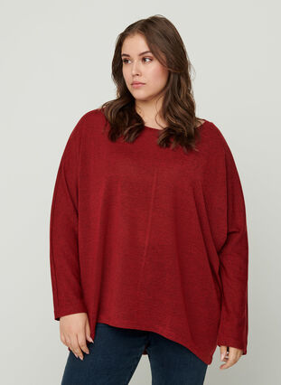 Effen blouse met lange mouwen, Red, Model image number 0
