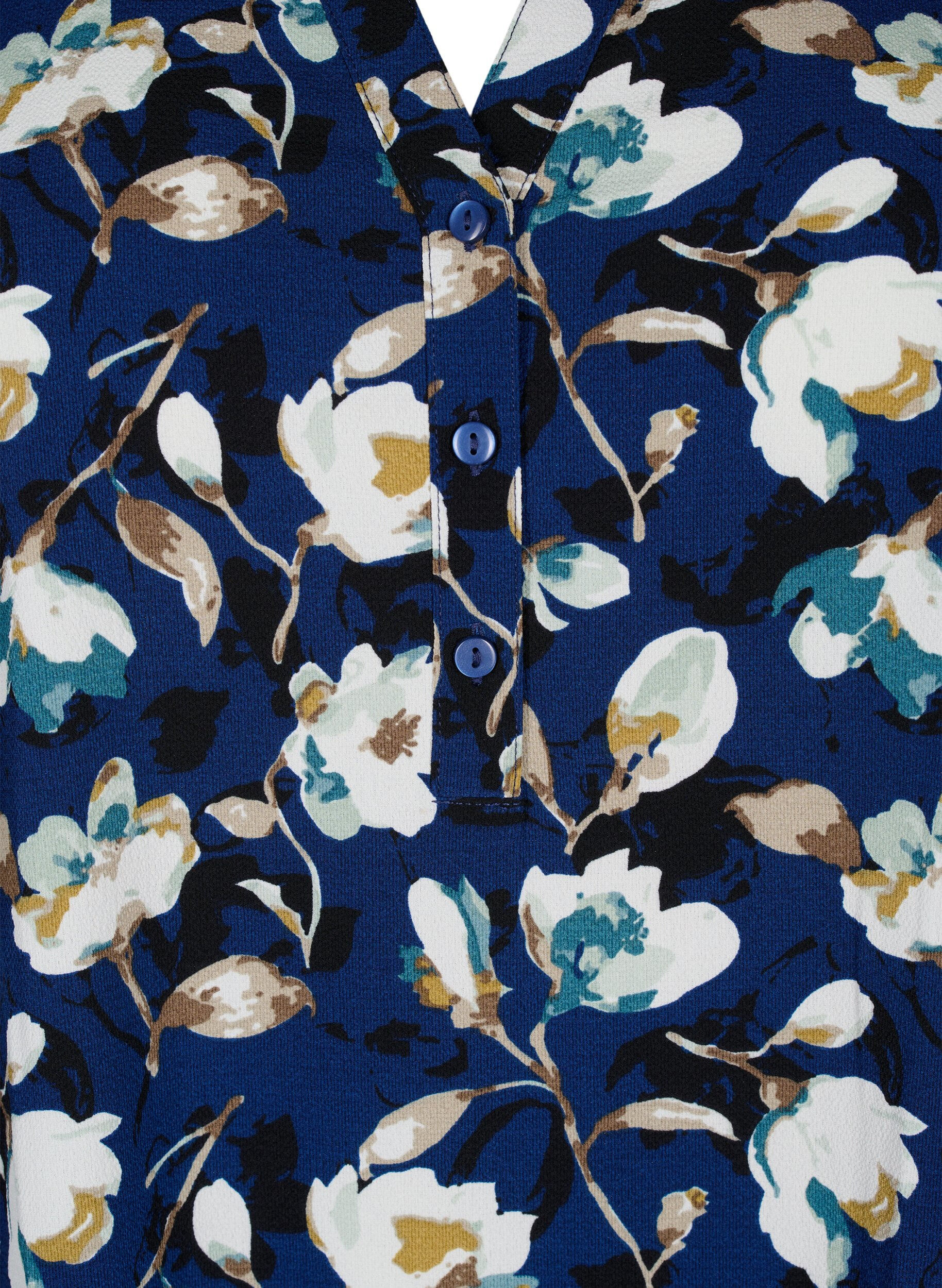 ZizziGebloemde blouse met 3/4 mouwen, P. Blue Flower AOP, Packshot image number 2