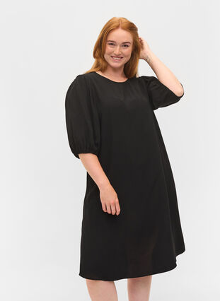Viscose jurk met rugdetail, Black, Model image number 0