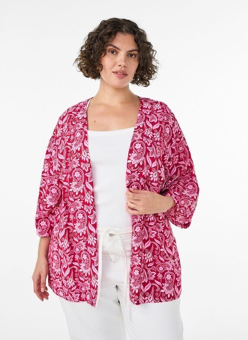 Kimono court en viscose avec manches 3/4, Rose, Model image number 0