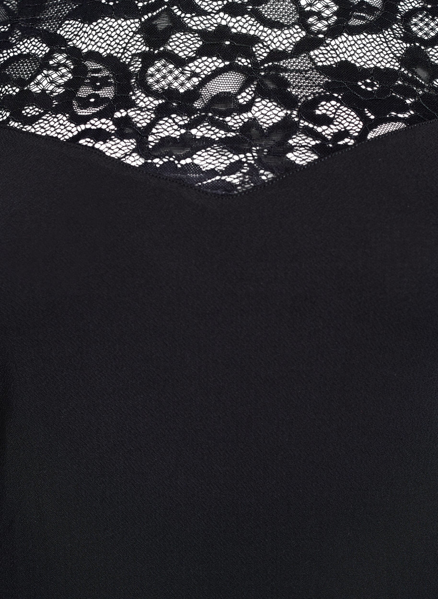 ZizziGetailleerd body met kanten mouwen, Zwart, Packshot image number 2