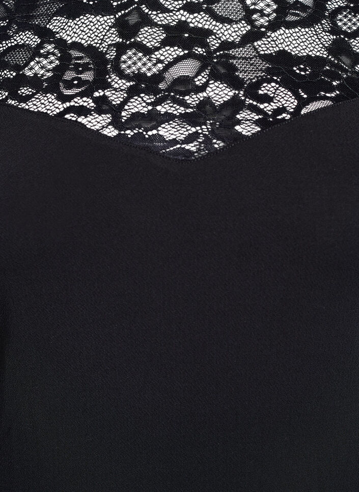 Getailleerd body met kanten mouwen, Zwart, Packshot image number 2