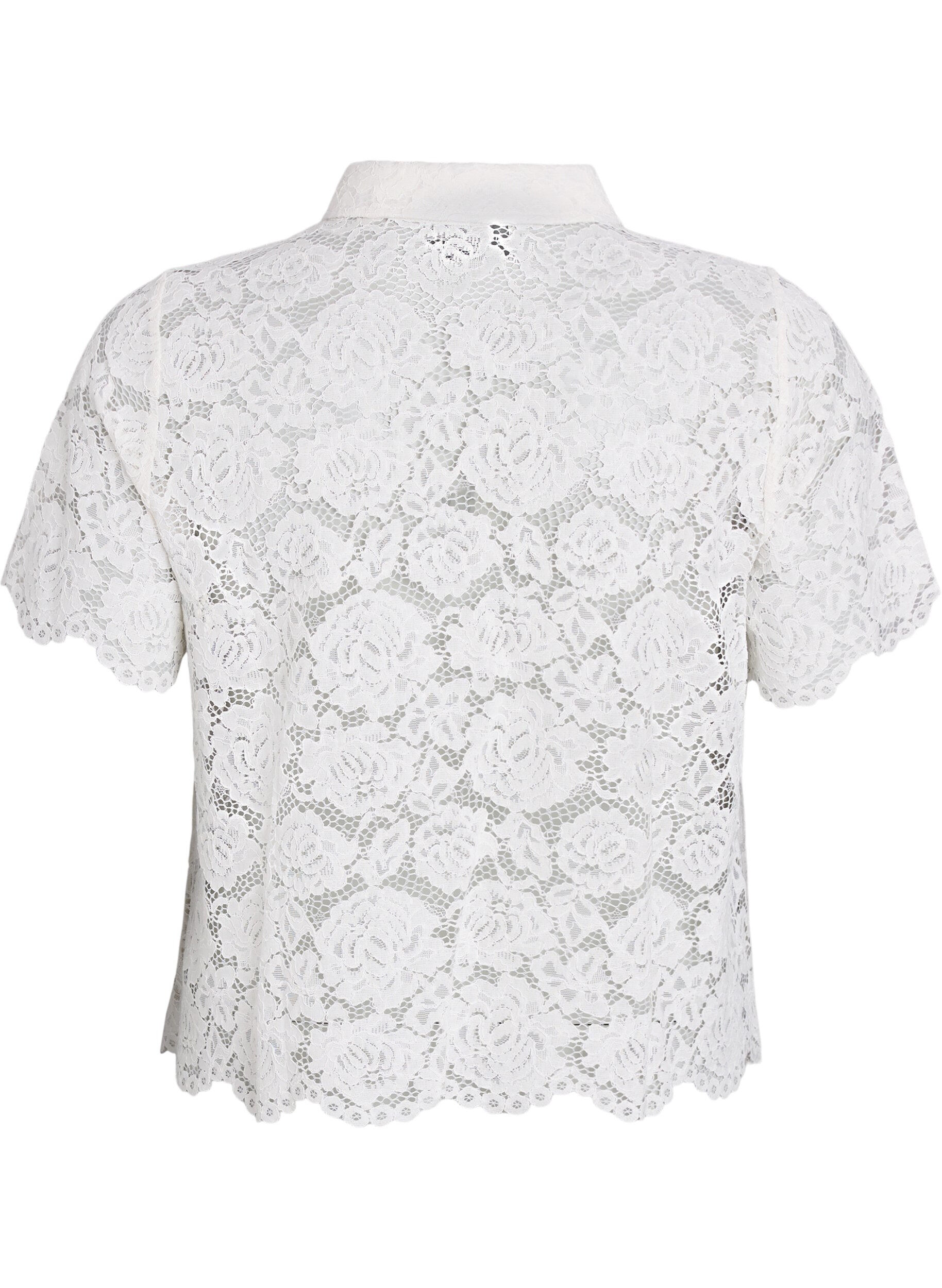 ZizziKanten shirt blouse met parelknopen, Vanille, Packshot image number 1