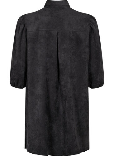 Robe en velours côtelé avec manches 3/4 et boutons, Black, Packshot image number 1