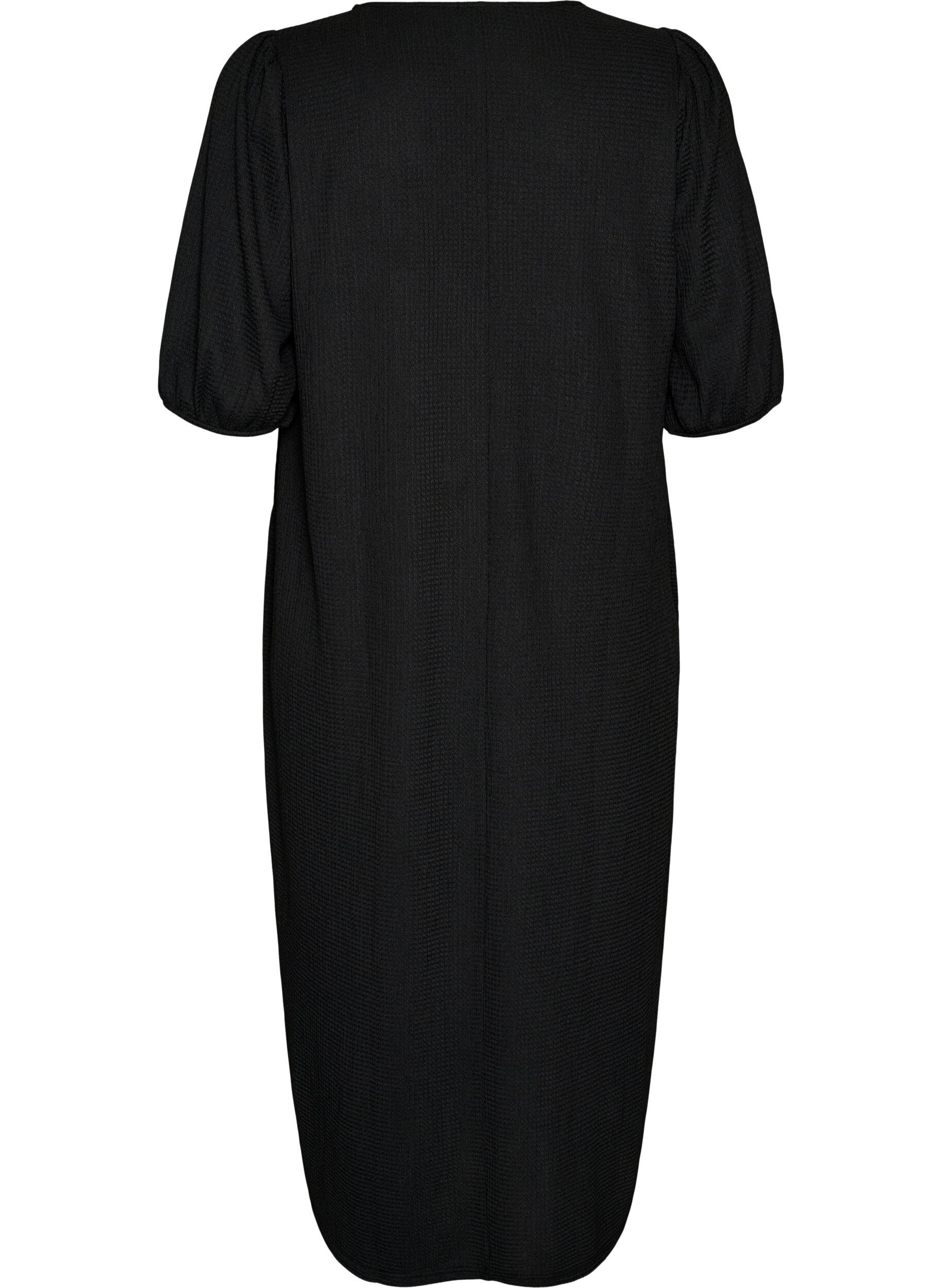 ZizziRobe midi avec col en V et texture, Noir, Packshot image number 1
