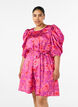 Robe &agrave; fleurs avec manches bouffantes et ceinture &agrave; nouer, Rose, Model image number 0