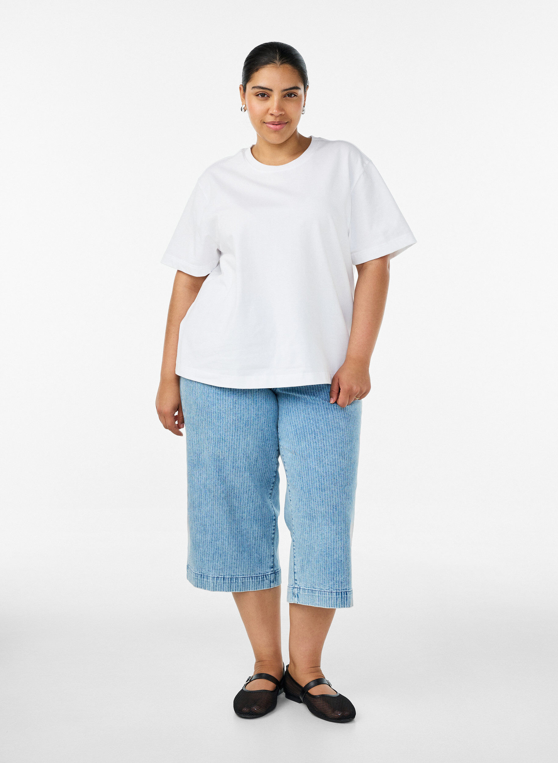 ZizziT-shirt coupe boxy en coton, Blanc, Model image number 1