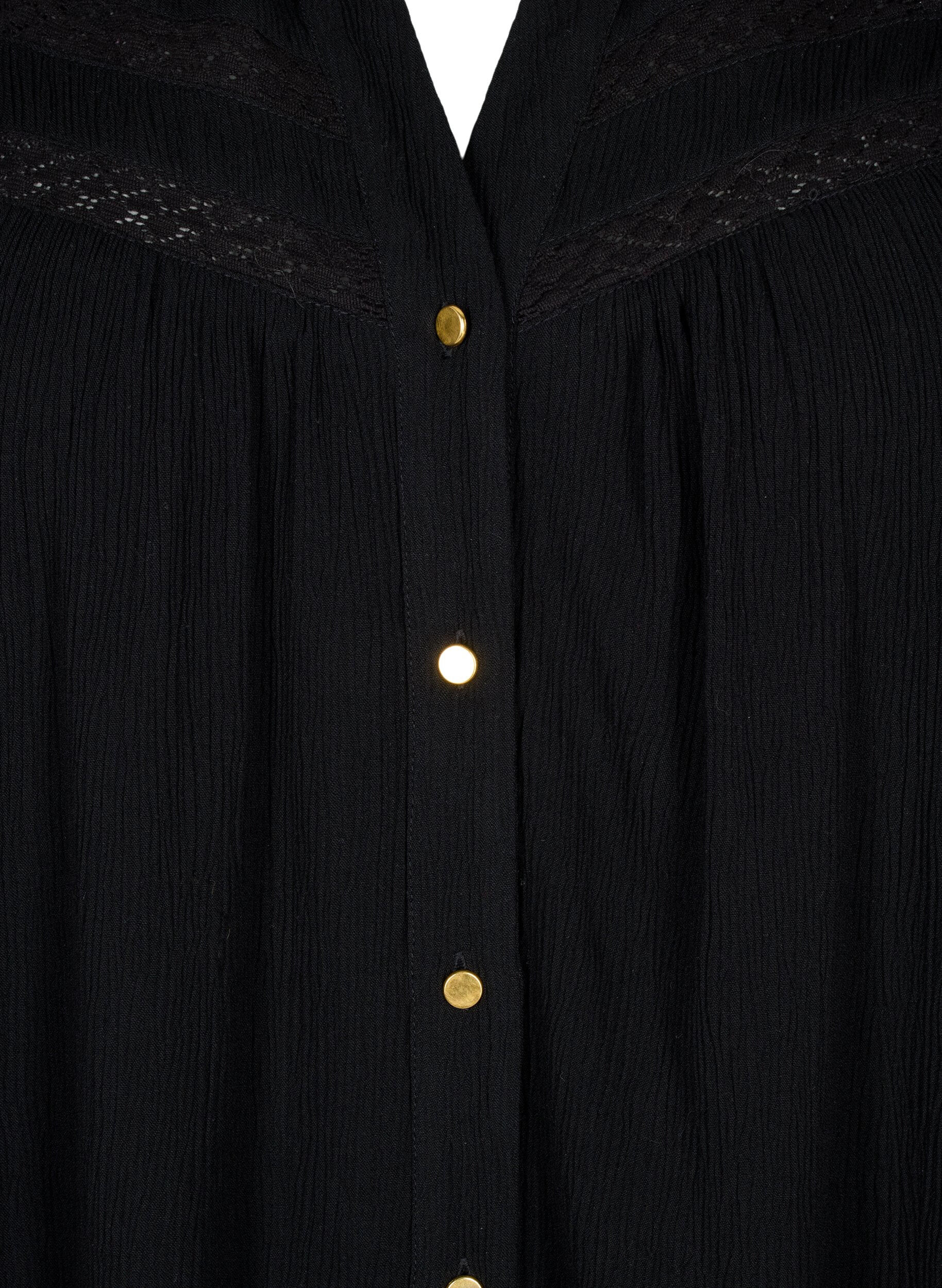 ZizziMouwloze viscose blouse met gehaakt detail, Black, Packshot image number 2