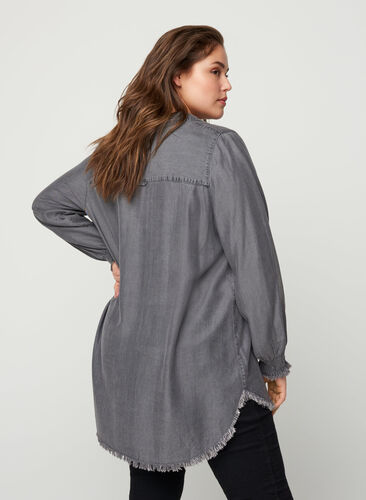 Lyocell blouse met lange mouwen, Grey Denim, Model image number 1