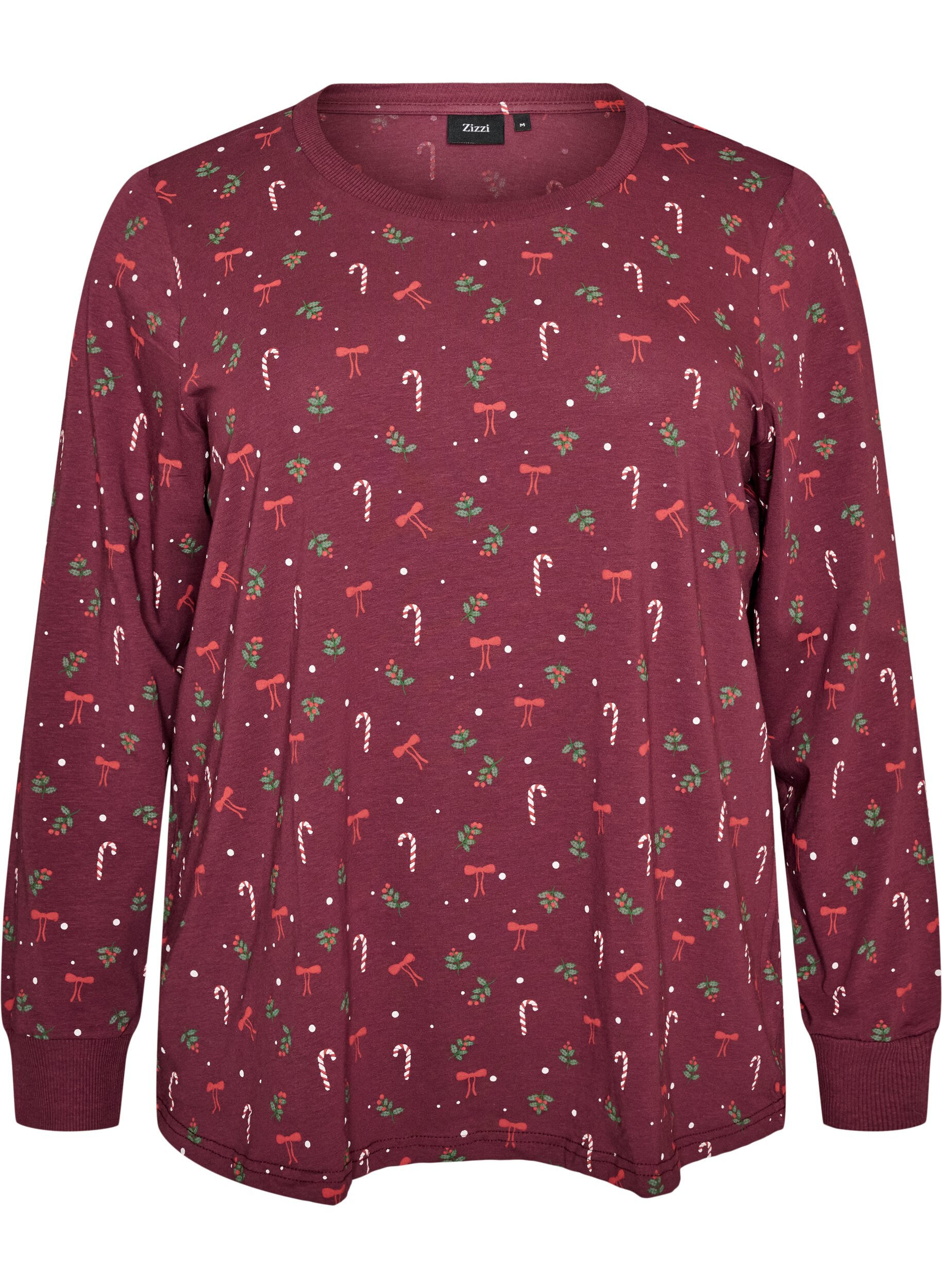 ZizziNachtblouse met een print, Donker Bordeaux, Packshot image number 0