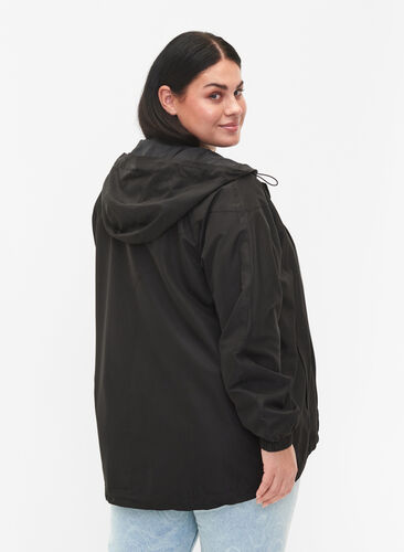 Veste courte avec capuche et bas réglable, Black, Model image number 1
