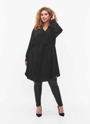 Robe avec dentelle à la taille, Black, Model image number 2