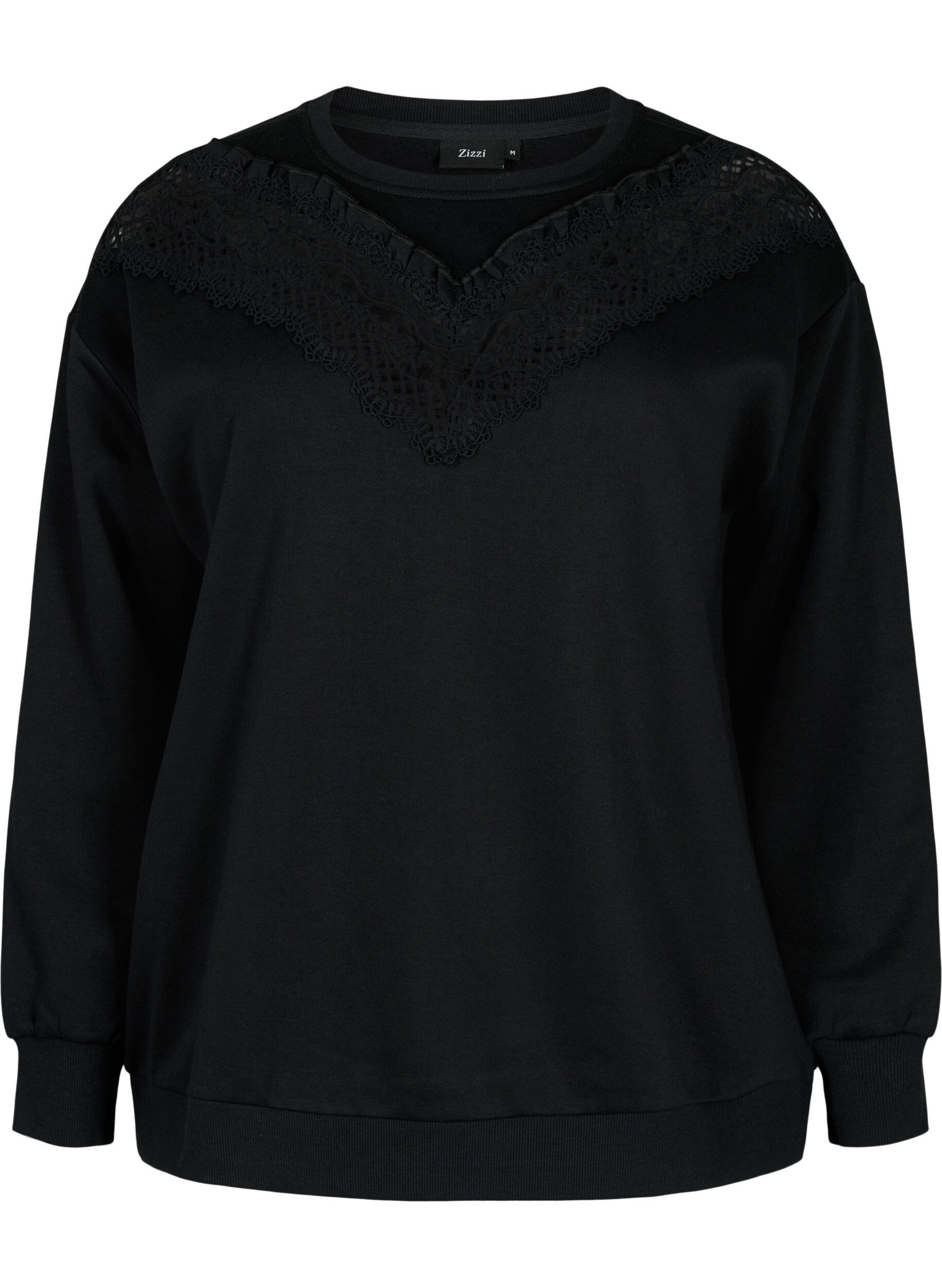 Zizzi Sweatshirt avec volants et d&eacute;tail de crochet, Black, Packshot image number 0