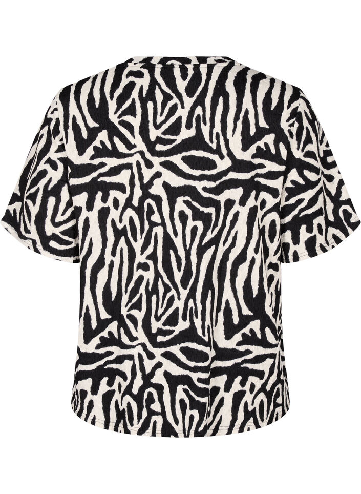 Blouse met korte mouwen met patroon, Zwart, Packshot image number 1