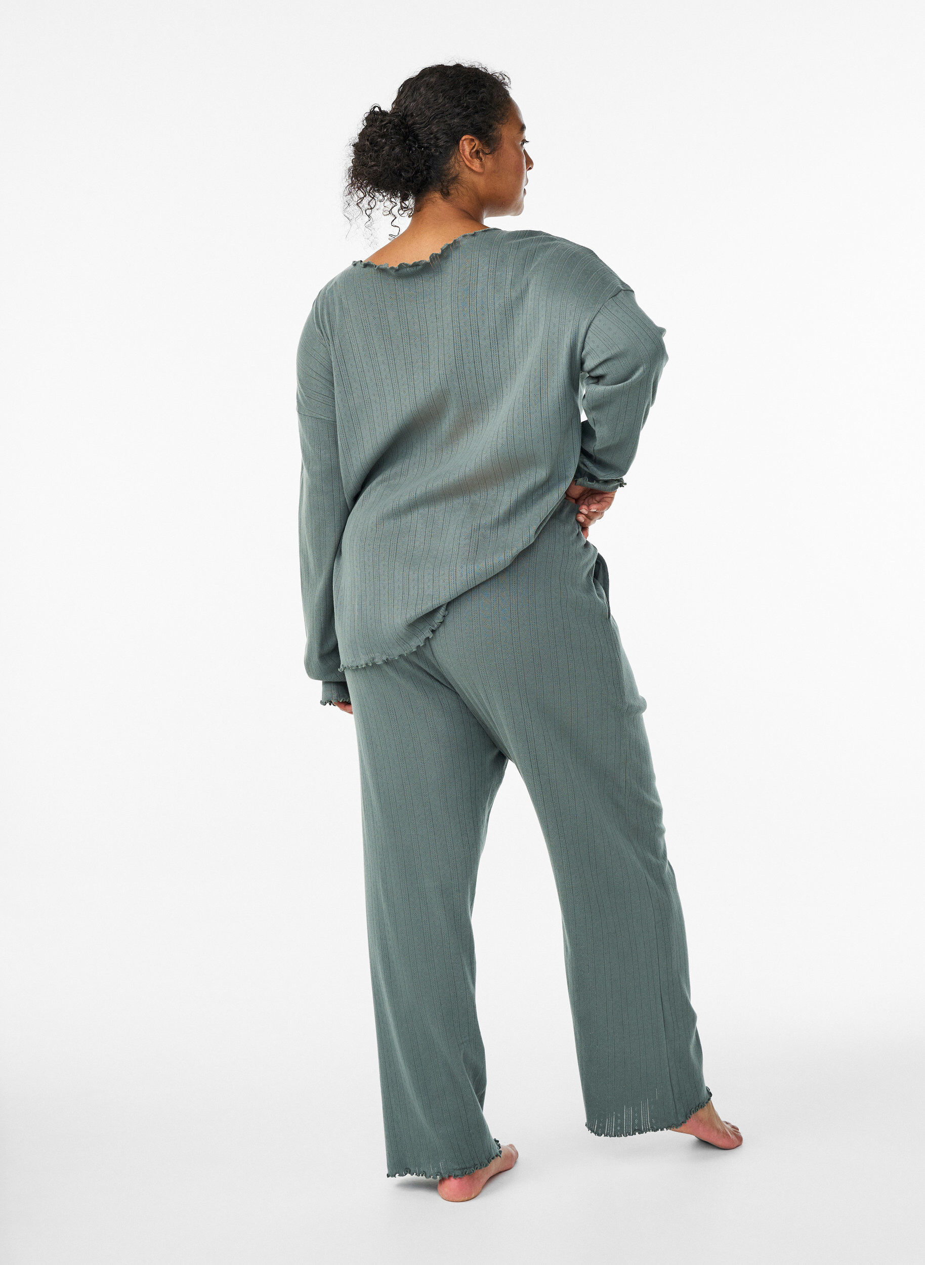 Zizzi Pantalon de nuit en coton, Vert fonc&eacute;, Model image number 1