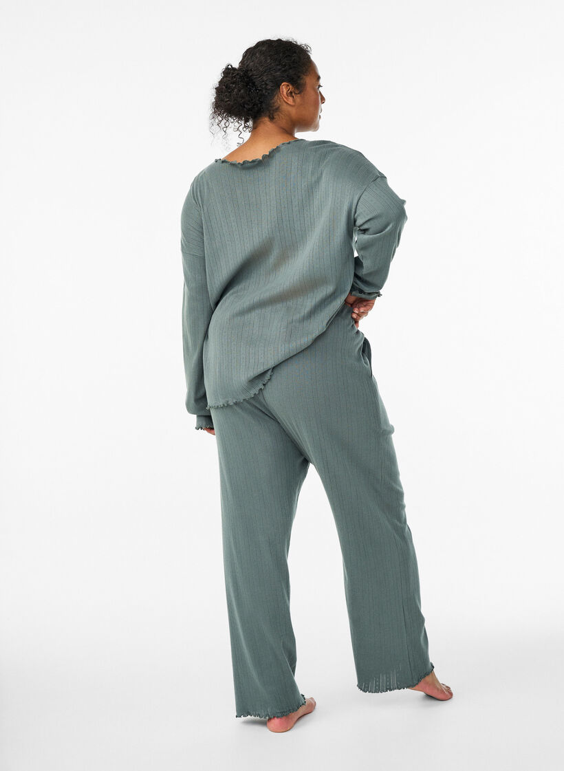 Pantalon de nuit en coton, Vert foncé, Model image number 1