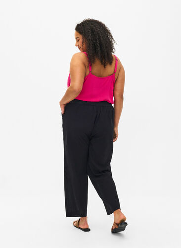 Pantalon ample en lin et coton mélangés, Black, Model image number 1