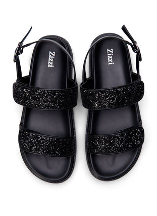 Sandale pied large à paillettes avec fermeture velcro, Black Glitter, Packshot image number 2