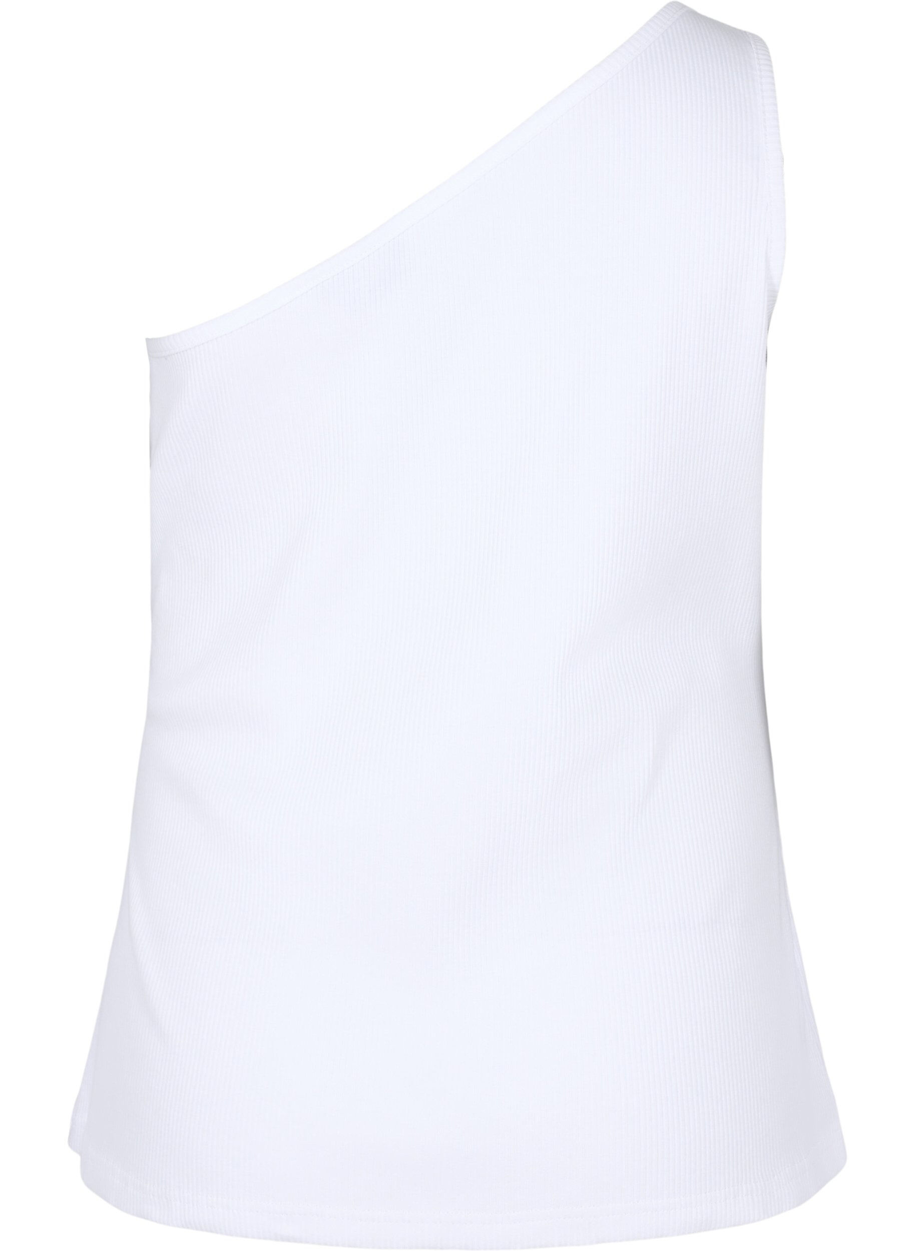 ZizziOne-shoulder top in katoen, Bright White, Packshot image number 1