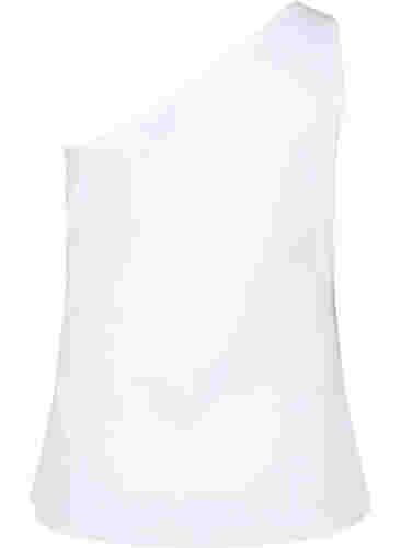 One-shoulder top in katoen, Bright White, Packshot image number 1
